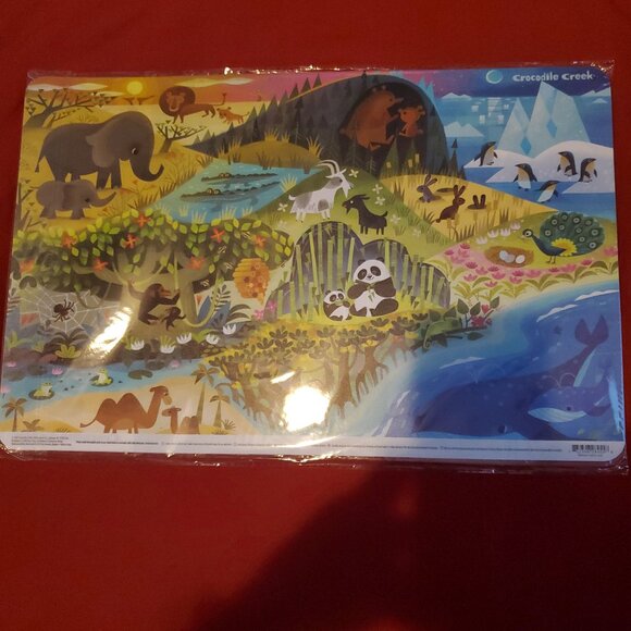 CROCODILE CREEK GREEN BLUE TWO SIDED WHERE ANIMALS LIVE PLACEMAT CHILDRENS MAT - Picture 2 of 2